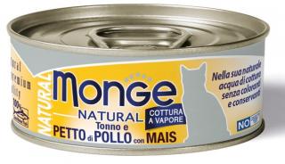 Monge Natural tuňák, kuře a kukuřice - konzerva pro kočky 80 g