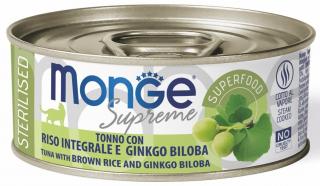 Monge Supreme STERILISED tuňák pruhovaný, hnědá rýže a ginkgo biloba - konzerva pro kočky 80 g