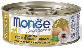 Monge Supreme STERILISED tuňák pruhovaný s hnědou rýží a dračím okem - konzerva pro kočky 80 g