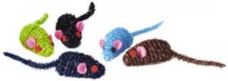 Myš střapatá třpytivá s rolničkou 4,5 cm - hračka pro kočky