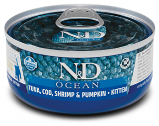 N&D Ocean KITTEN Tuna Cod Shrimps Pumpkin - konzerva PRO KOŤATA 70 g