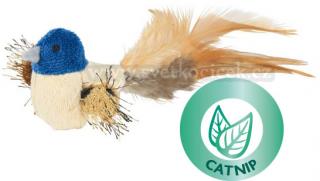 Plyšový ptáček s peřím a catnipem 8 cm - hračka pro kočky