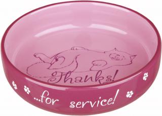 Široká keramická miska pro kočky - dík za obsloužení Barva: malinová