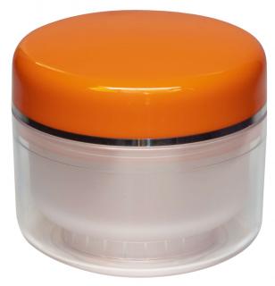 Kosmetická doza 30 ml dvouplášťová natural čirá oranžové víčko stříbrný proužek