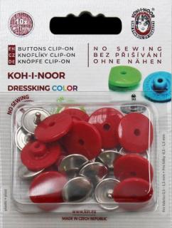 Knoflíky snímatelné montérkové Dressking plast/Fe průměr 17mm (v.17) 10ks/karta 1975 červená (cena / karta)