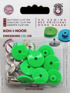 Knoflíky snímatelné montérkové Dressking plast/Fe průměr 17mm (v.17) 10ks/karta 1991 sv.zelená (cena / karta)