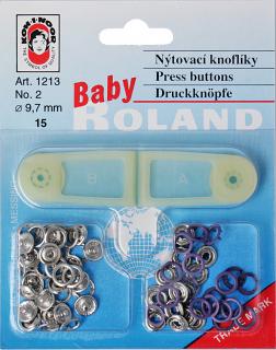 %Knoflíky stiskací druky Roland Baby Ms průměr 10mm (v.2) 15ks/karta 1997 fialová (cena / karta)