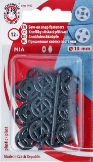 Knoflíky stiskací přišívací MIA plast prům. 13mm (v.5) 12ks/miska/karta černá (cena / karta)