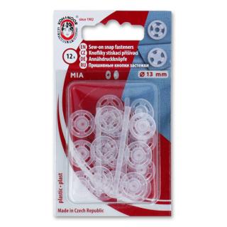 Knoflíky stiskací přišívací MIA plast prům. 13mm (v.5) 12ks/miska/karta transparetní (cena / karta)