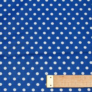 %Metráž 100%bavlna š.140cm 130g/m2 10m/bal bílé puntíky na modré (cena / metr)