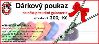 Prodej - Dárkový poukaz v hodnotě 200Kč (cena / kus)