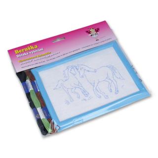 Vyšívání 1 předtisk 3 bavlnky plastový rámeček obdélník mix barev koně (cena / balení)