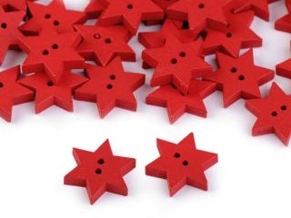 Dřevěný dekorační knoflík hvězda 120345 - červená