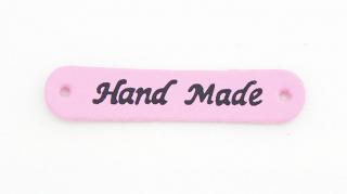 Koženkový štítek - Hand made 10x48 mm, 400230 - světle růžová