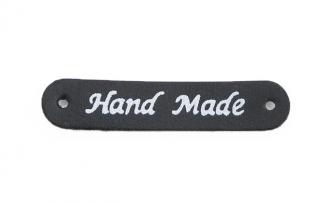 Koženkový štítek - Hand made 10x48 mm, černá