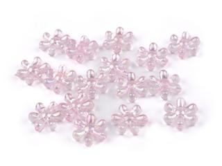 Plastové korálky s AB efektem 340448 -  květ 17mm růžový