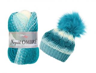 Příze Nepál Ombré - 7416 tmavý tyrkys, smetanová