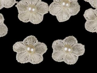 Vyšívaný květ O20 mm s perlou, 2 krémová, 400098