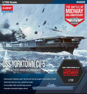 Academy - USS Yorktown CV-5  Battle of Midway , Model Kit loď 14229, 1/700