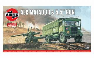 Airfix - AEC Matador a dělo 5.5 , Classic Kit VINTAGE A01314V, 1/76