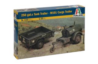 Italeri - Set M101 přepravní vozík a cisternový vozík na 250 galonů, Model Kit 0229, 1/35