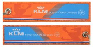 MegaKey - přívěsek  KLM  - oboustranný, vyšívaný, oranžový, 13 x 3 cm