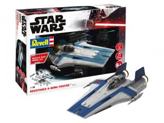 Revell - Star Wars - Resistance A-wing Fighter, blue, světelné a zvukové efekty, Build & Play SW 06773, 1/44