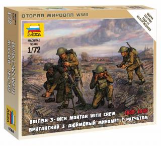 Zvezda - figurky britský minomet s obsluhou, 1939-42, Wargames (WWII) 6168, 1/72