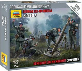 Zvezda - německý minomet 120 mm s posádkou / Granatwerfer 42 (12cm GrW 42), Wargames (WWII) 6268, 1/72