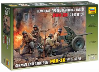 Zvezda - protitankový kanón 3,7 cm Pak 36 s posádkou, Model Kit 3610, 1/35