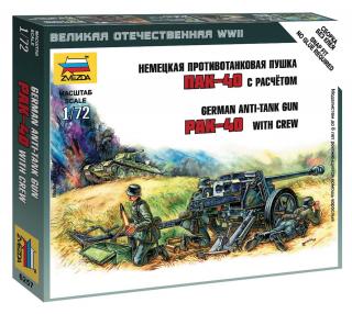 Zvezda - protitankový kanón 7,5 cm Pak 40 s obsluhou, Wargames (WWII) 6257, 1/72