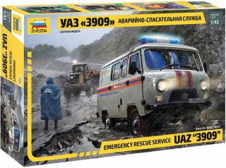 Zvezda - UAZ 3909 Buchanka, záchranná služba - Buchanka, Model Kit 43002, 1/43