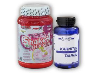 Fitsport Karnitin Taurin 100cps +Shake 4 fit Slim 1kg  + šťavnatá tyčinka ZDARMA Varianta: - chocolate + DÁREK ZDARMA