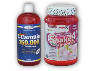 Fitsport L-Carnitin 150000+Chr.1l+Shake 4 Fit Slim 1kg  + šťavnatá tyčinka ZDARMA Varianta: ananas - banana + DÁREK ZDARMA