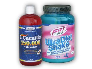 Fitsport L-Carnitin 150000+Chr.1l+Ultra Diet Shake 500  + šťavnatá tyčinka ZDARMA Varianta: jablko - jahoda + DÁREK ZDARMA