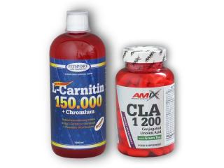 Fitsport L-Carnitin 150000+Chrom.1l+CLA Green Tea 120c  + šťavnatá tyčinka ZDARMA Varianta: jablko + DÁREK ZDARMA