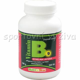 Nutristar Kyselina listová Folacin vitamin B 9 500 tbl  + šťavnatá tyčinka ZDARMA + DÁREK ZDARMA