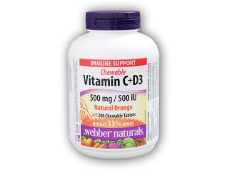 Webber Naturals Vitamin C+D3 500 mg/500IU 200 tablet orange  + šťavnatá tyčinka ZDARMA + DÁREK ZDARMA