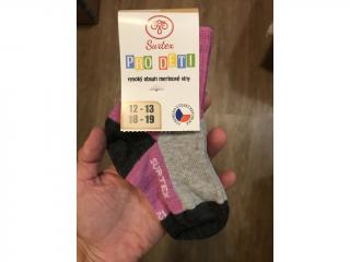 Ponožky Surtex - 50 - 70 % merinové vlny vel.: 12-13 cm růžovo-šedé