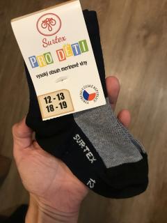 Ponožky Surtex - 50 - 70 % merinové vlny vel.: 12-13 cm šedo-černé