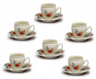 Bernadotte, moka šálky a podšálky, 90 ml, slonová kost, květiny, Thun, 6 ks