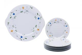 Koláčová sada, porcelán, luční kvítí, Jana, Thun, 7 d.