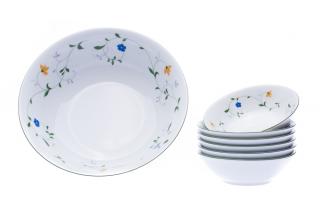 Kompotová sada, porcelán, luční kvítí, Jana/Angelika, Thun, 7 d.