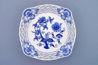 Mísa čtyřhranná prolamovaná  21 cm, cibulák, Český porcelán