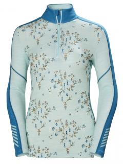 Dámské funkční triko Helly Hansen W Lifa Merino 1/2 ZIP blue tint scattered flowe M/38