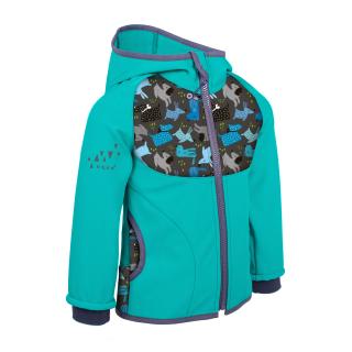 Dětská softshellová bunda Unuo s fleecem Pejsci smaragdová 86-92