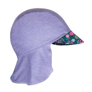 Dětská UV čepice s kšiltem a plachetkou Unuo žíhaná Květinky S (45 - 48 cm)