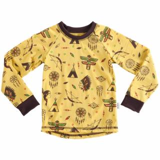 Dětské rostoucí merino tričko Crawler dlouhý rukáv Indáni na žluté 104-110/XXS/3-4 roky