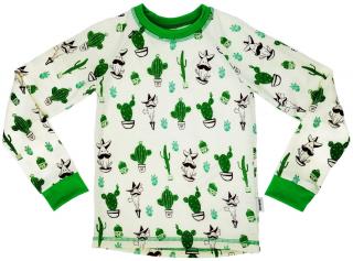 Dětské rostoucí merino tričko Crawler dlouhý rukáv Kaktusy zelená 116-122/XS/5-6 let