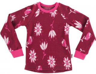 Dětské rostoucí merino tričko Crawler dlouhý rukáv Květy růžová 110-116
